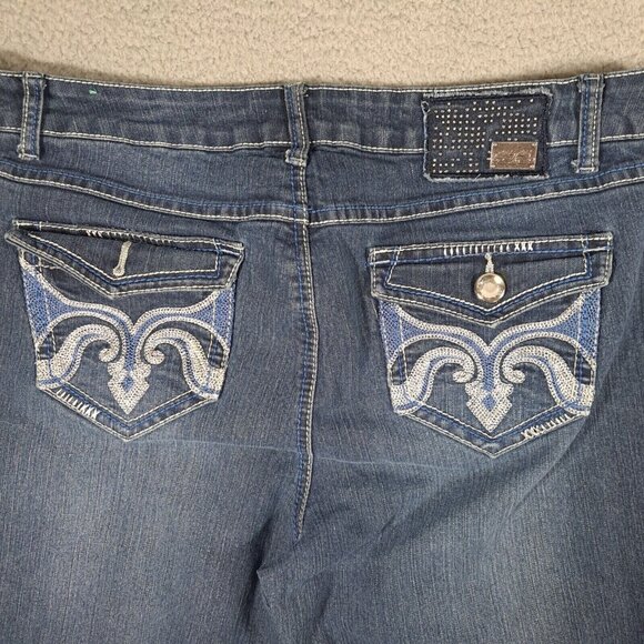 One 5 One Jeans Womens 14W Blue Rhinestone Buttons & Rivets Heavy Stitching - Picture 1 of 15